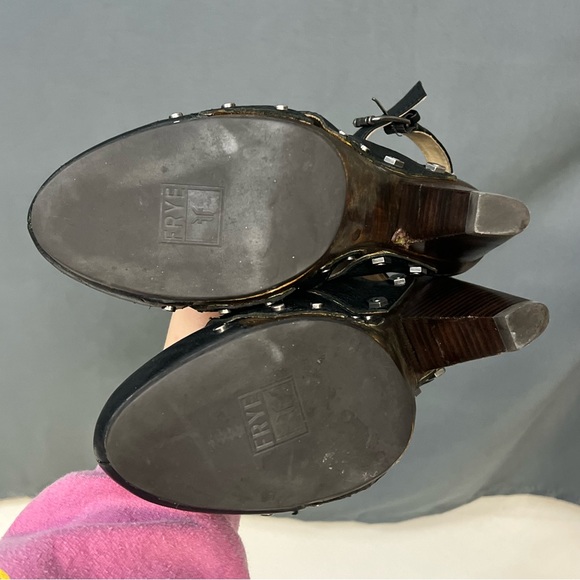 Frye Black Flora Stitch Leather Stacked Heel Slingback Clog Heels - Picture 5 of 6